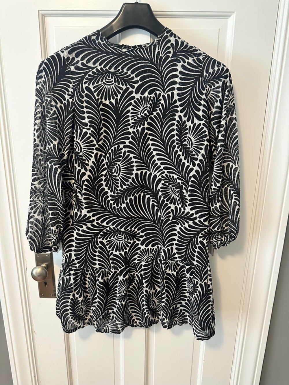 LOFT Petite Black and White Abstract Fern Print Dress - XXSP